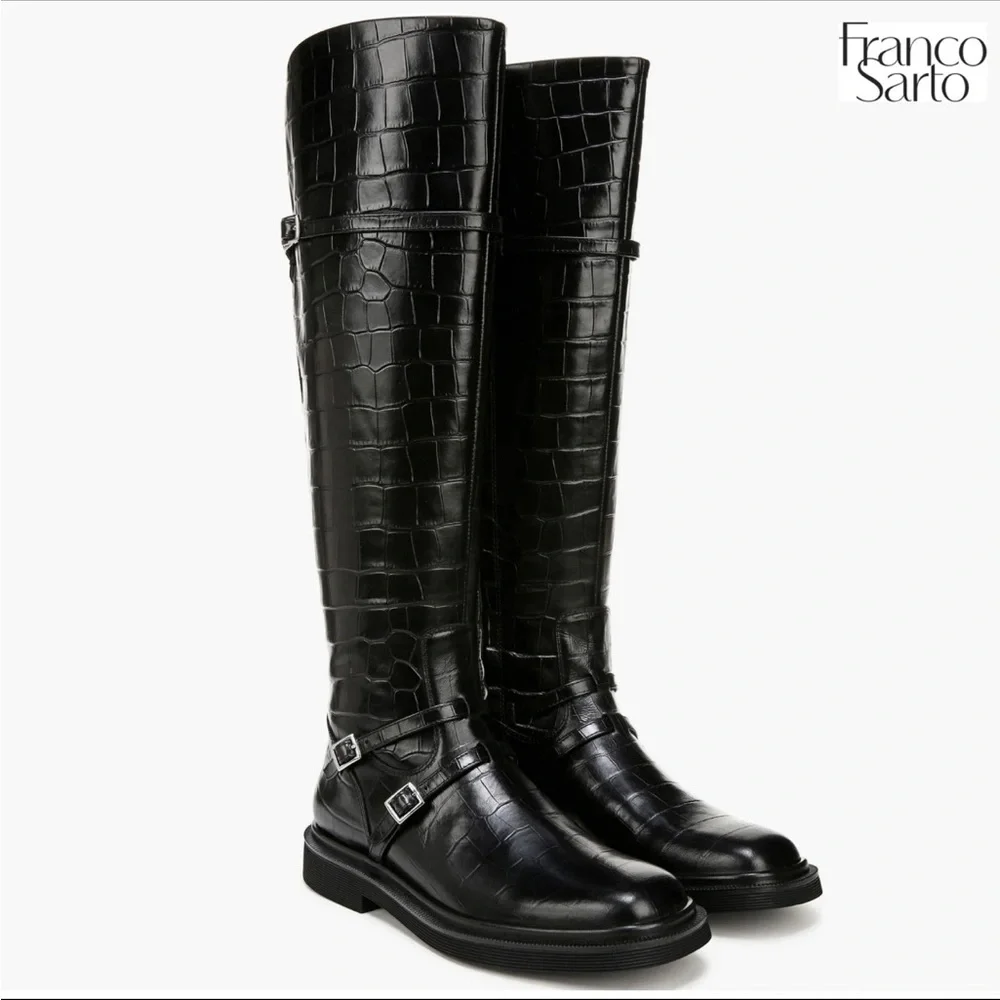 Franco Sarto Black Ainsley Inspired‎ Equestrian Charm Knee High Boots NWOT 9.5